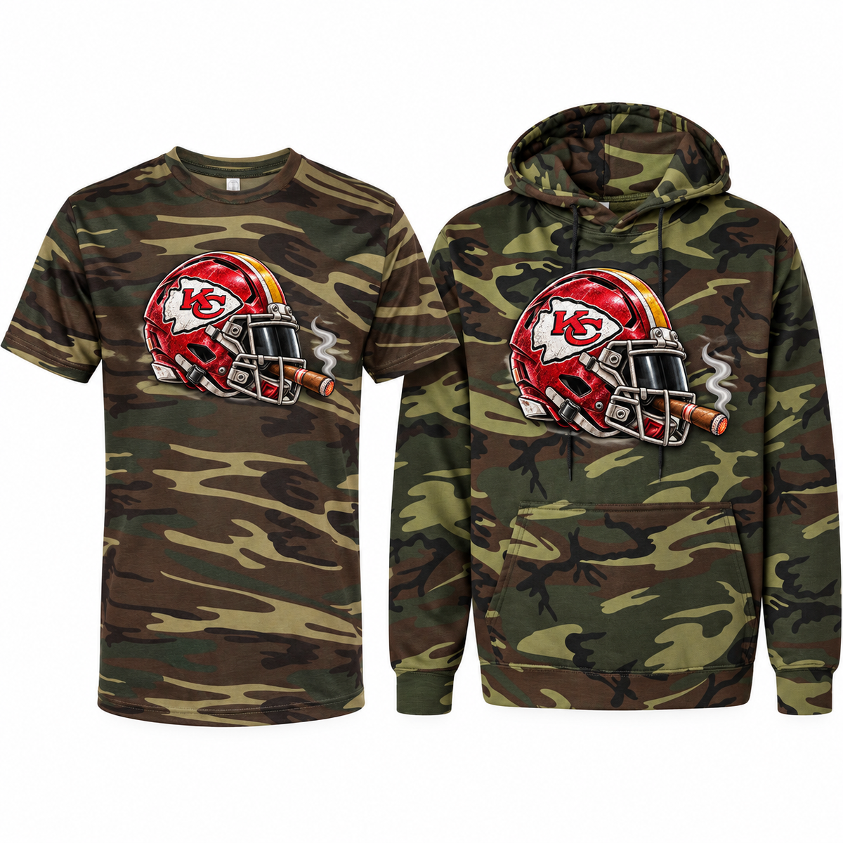 Kansas City Chiefs League of Smoke Camo Edition tee and hoodie
