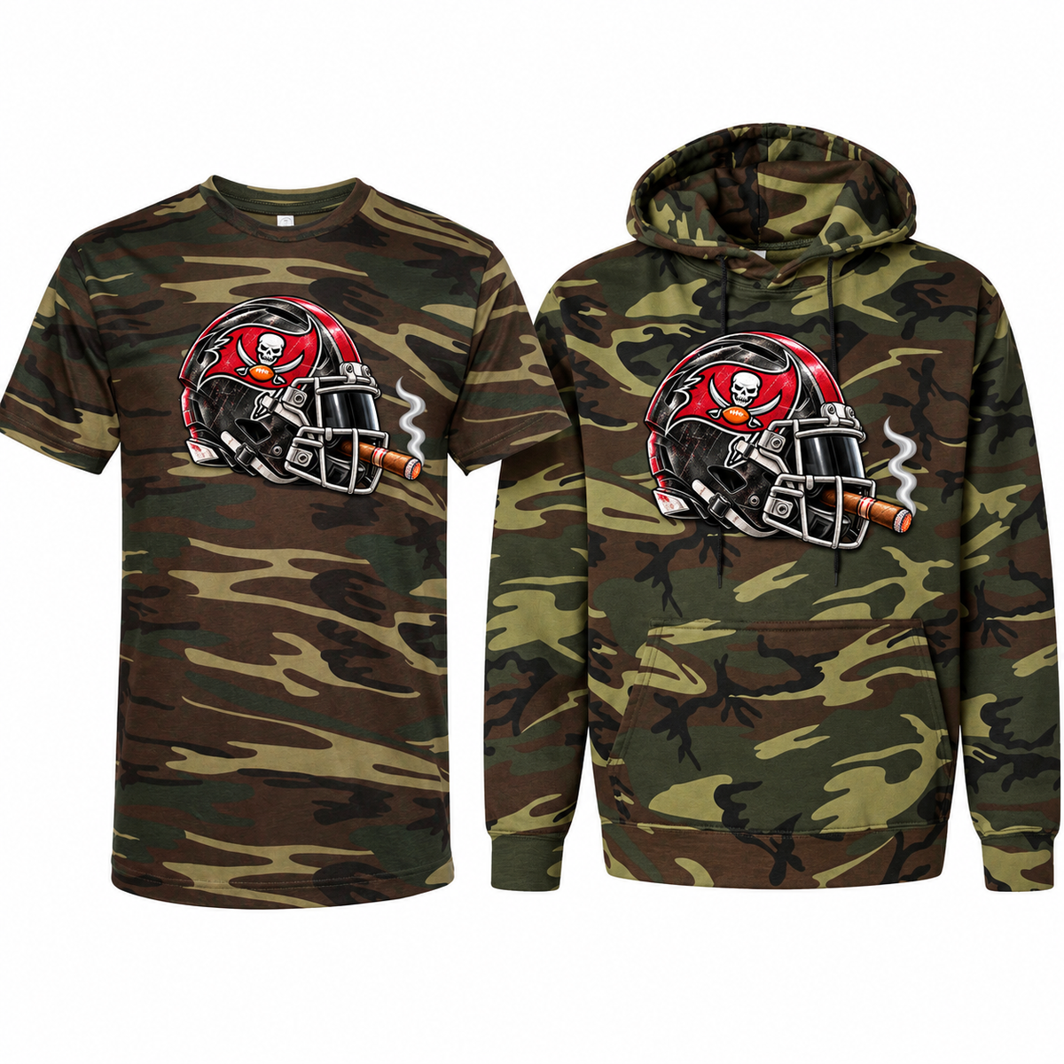 Tampa Bay Buccaneers League of Smoke Camo Edition tee and hoodie