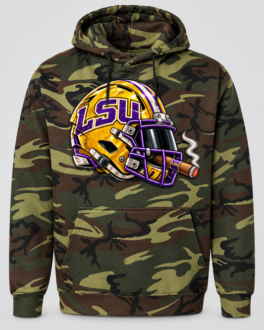 League of Smoke LSU camo hoodie mockup