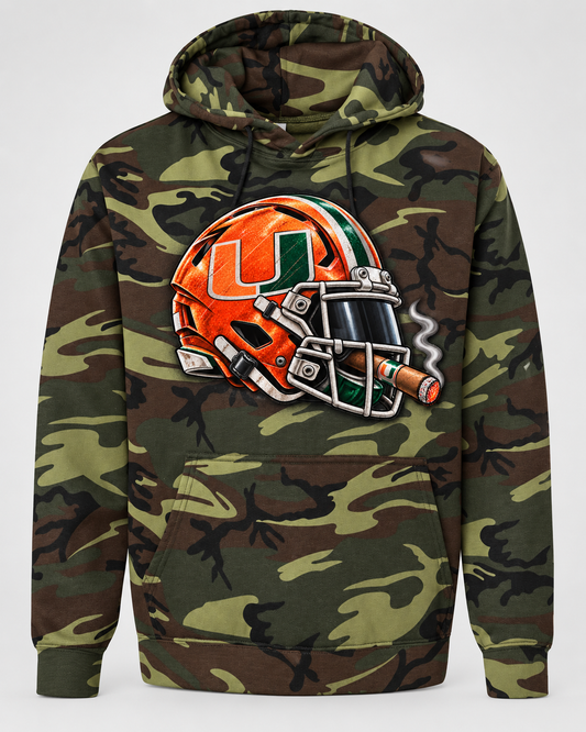 League of Smoke Miami Hurricanes camo hoodie mockup