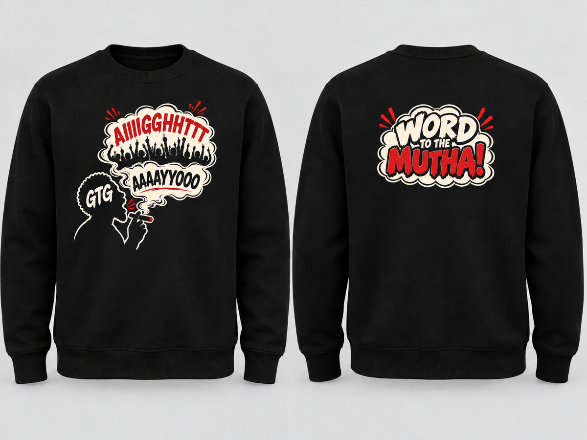 GTG Call & Response personalized black sweatshirt front and back mockup