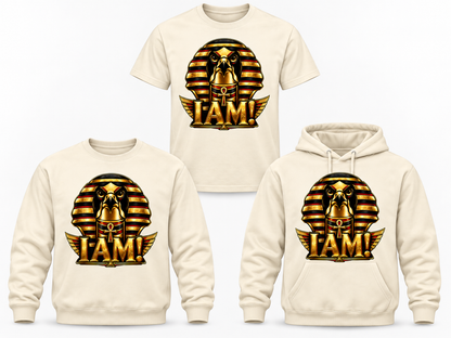 I AM cream tee crewneck and hoodie mockup
