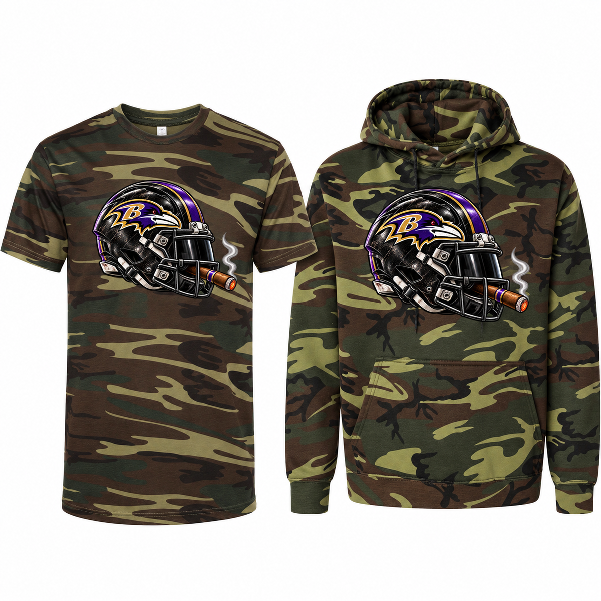 Baltimore Ravens League of Smoke Camo Edition tee and hoodie
