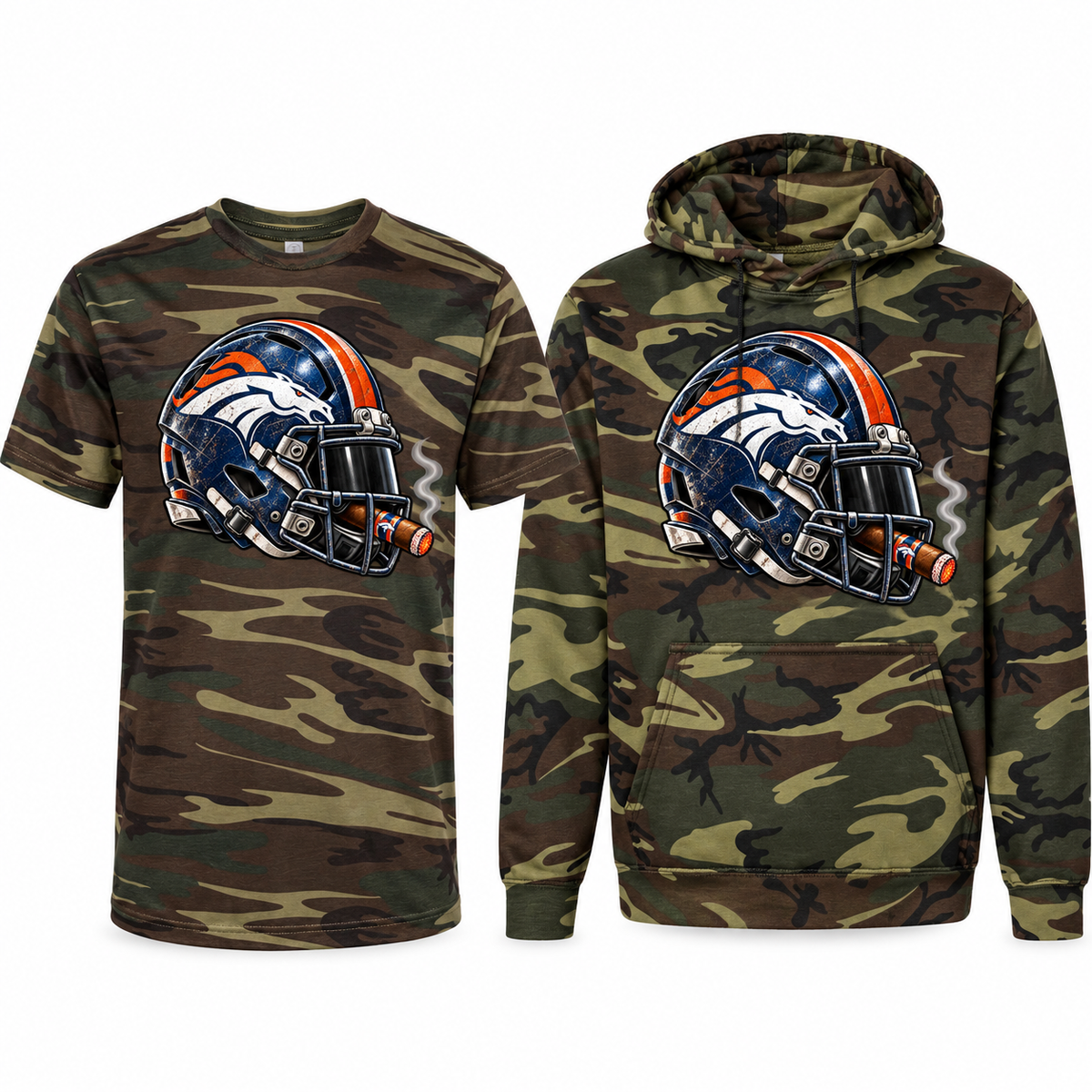 Denver Broncos League of Smoke Camo Edition tee and hoodie