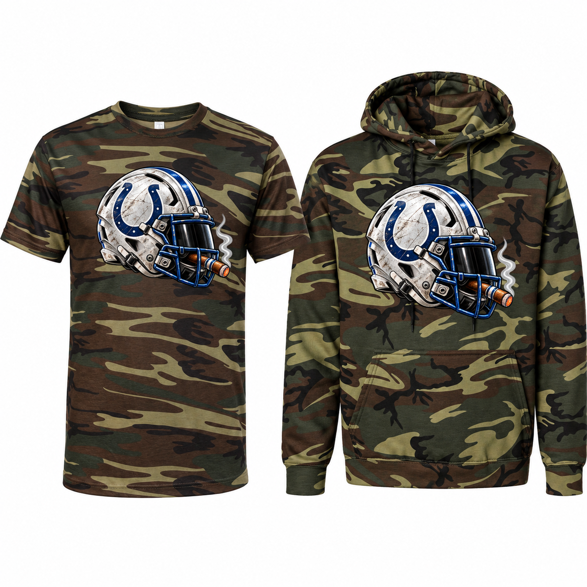 Indianapolis Colts League of Smoke Camo Edition tee and hoodie