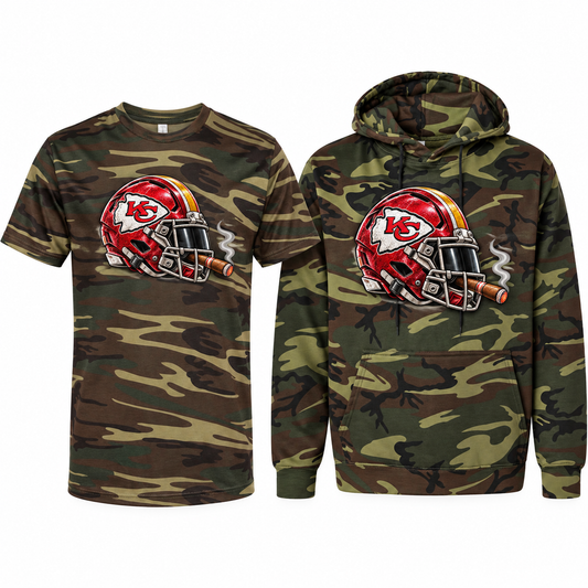 Kansas City Chiefs League of Smoke Camo Edition tee and hoodie