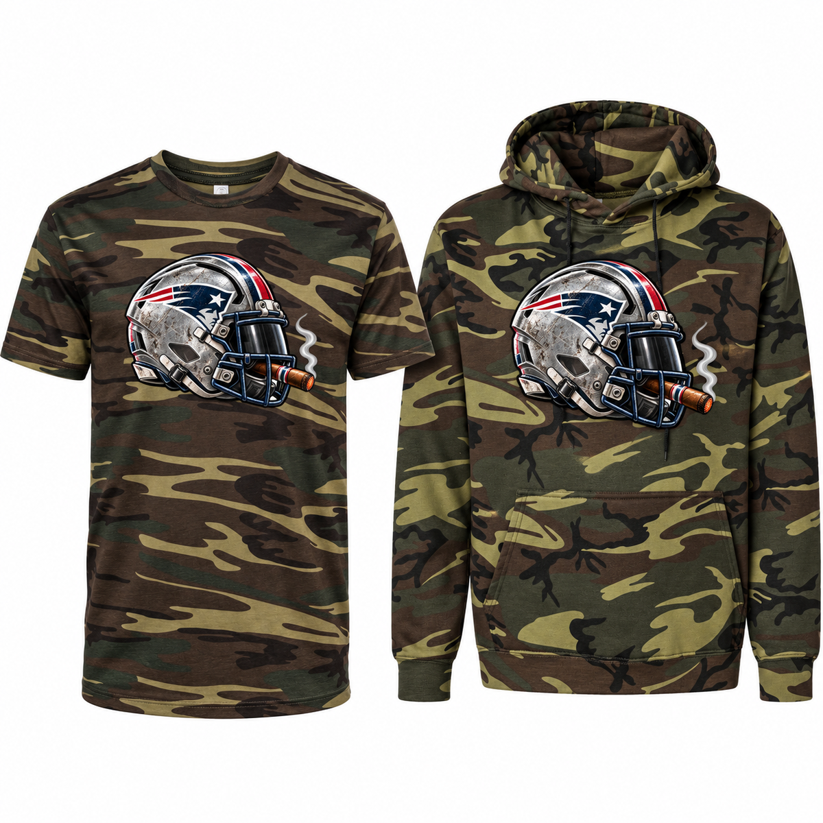 New England Patriots League of Smoke Camo Edition tee and hoodie