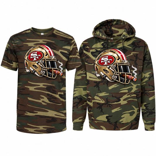 San Francisco 49ers League of Smoke Camo Edition tee and hoodie