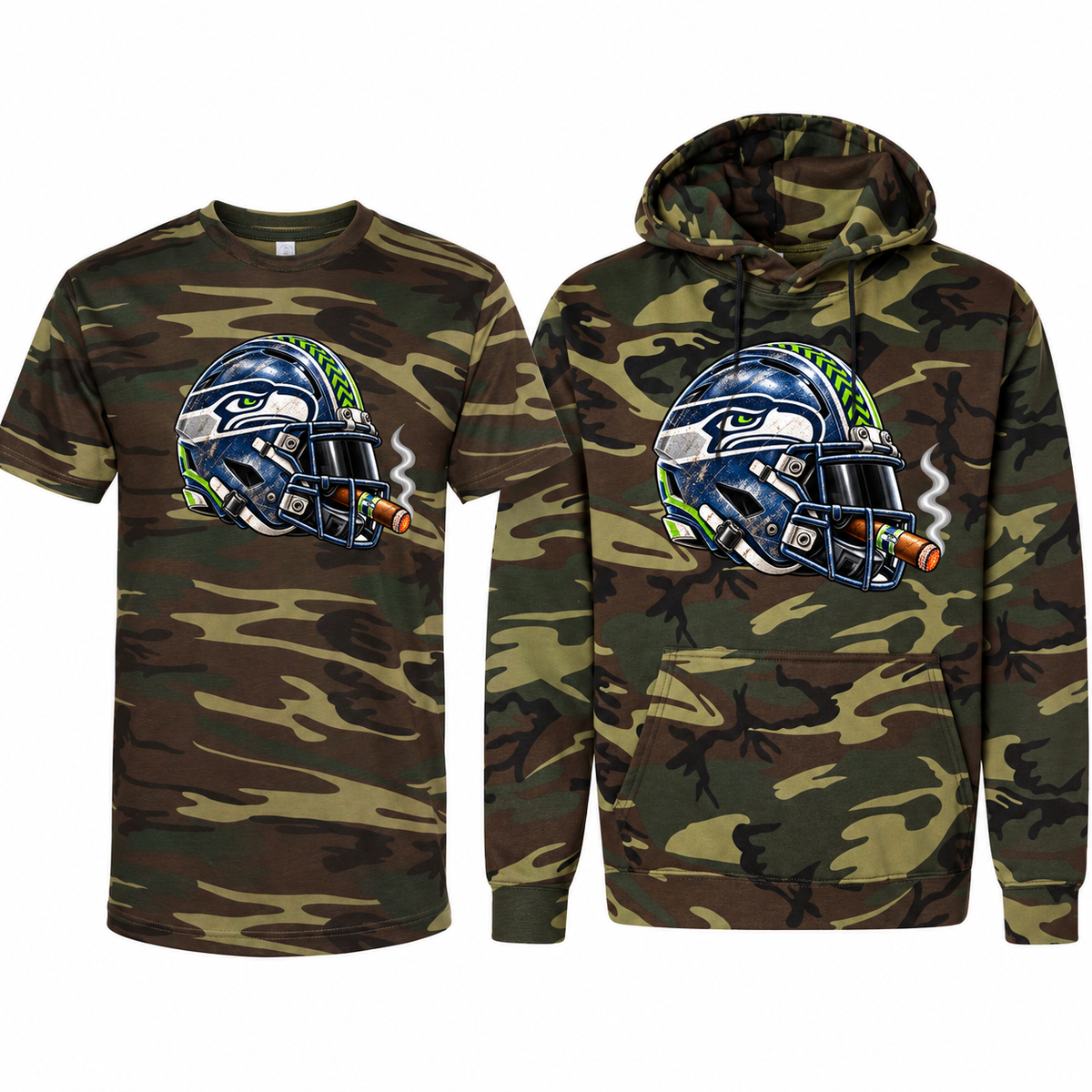 Seattle Seahawks League of Smoke Camo Edition tee and hoodie