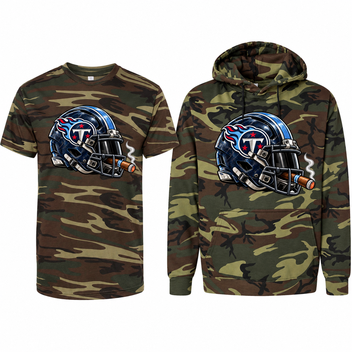 Tennessee Titans League of Smoke Camo Edition tee and hoodie