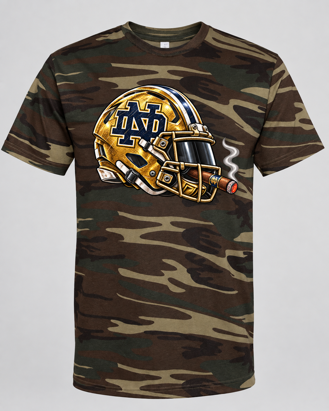 League of Smoke Notre Dame camo tee mockup