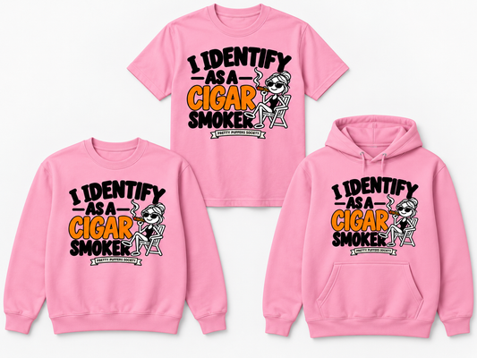 Pretty Puffers Society I Identify as a Cigar Smoker pink tee crewneck and hoodie mockup