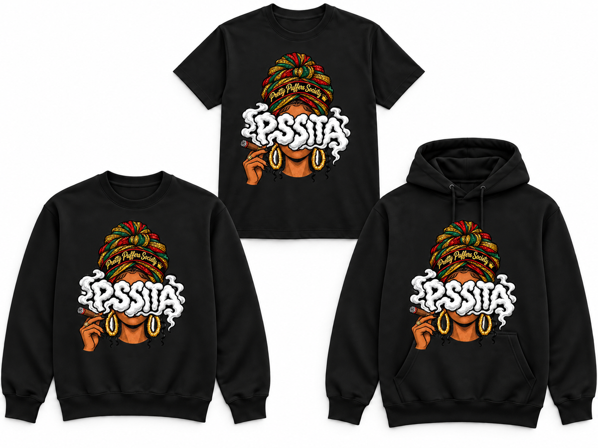 Queen Pssita black tee crewneck and hoodie mockup