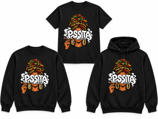 Queen Pssita black tee crewneck and hoodie mockup